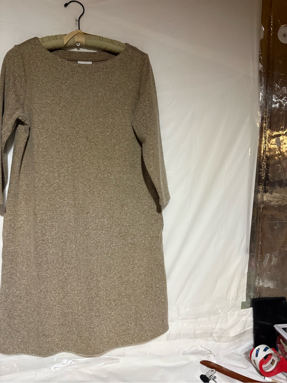 J. Jill Taupe Knit Long Sleeve Shift Dress - Picture 2 of 12